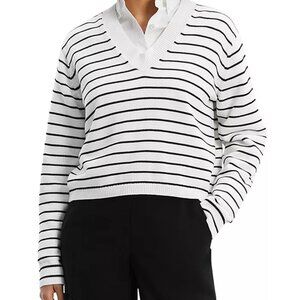 Waverly Stripe Cotton V-Neck Crop Sweater